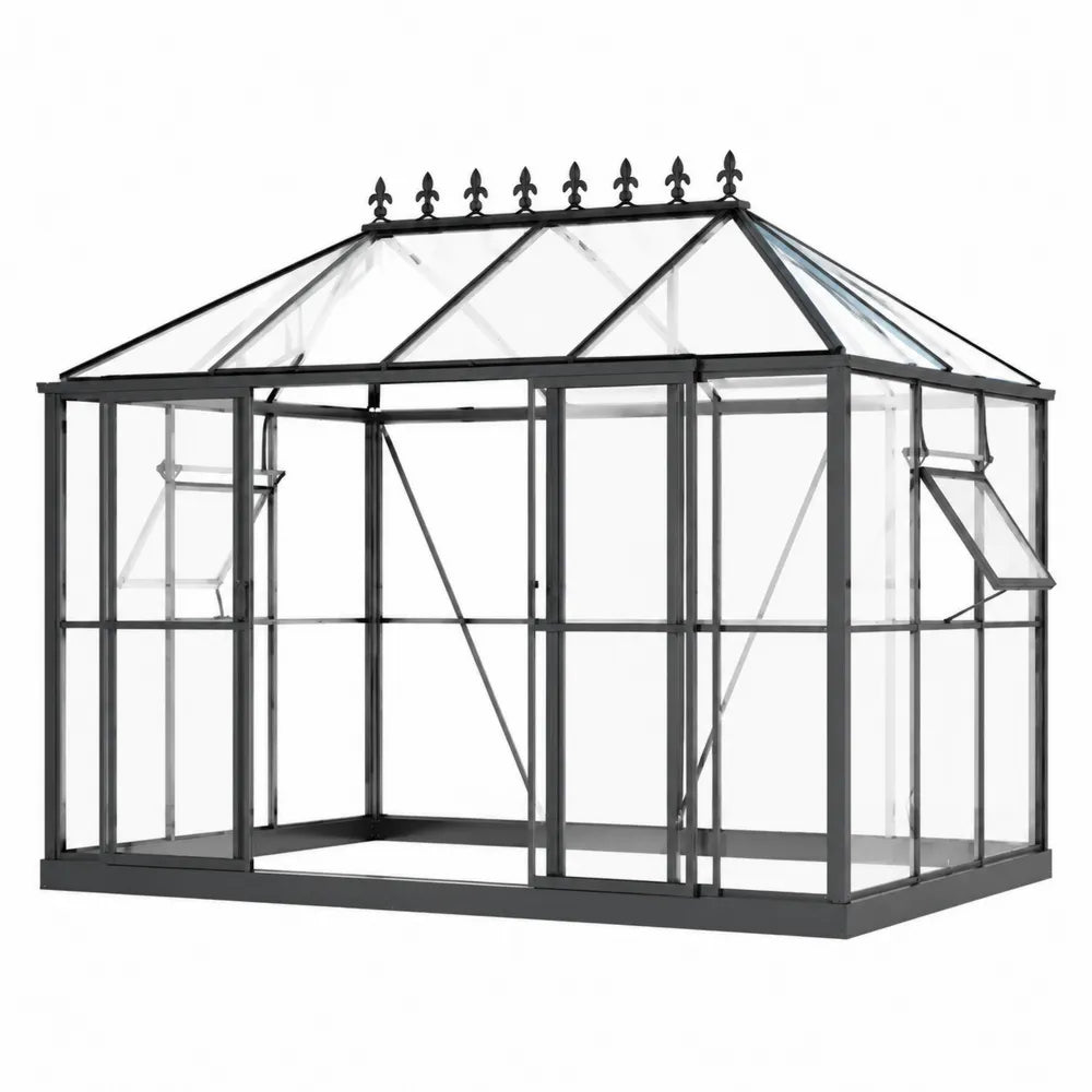 Invernadero de aluminio y vidrio templado de 4 mm negro 250x300x250 cm