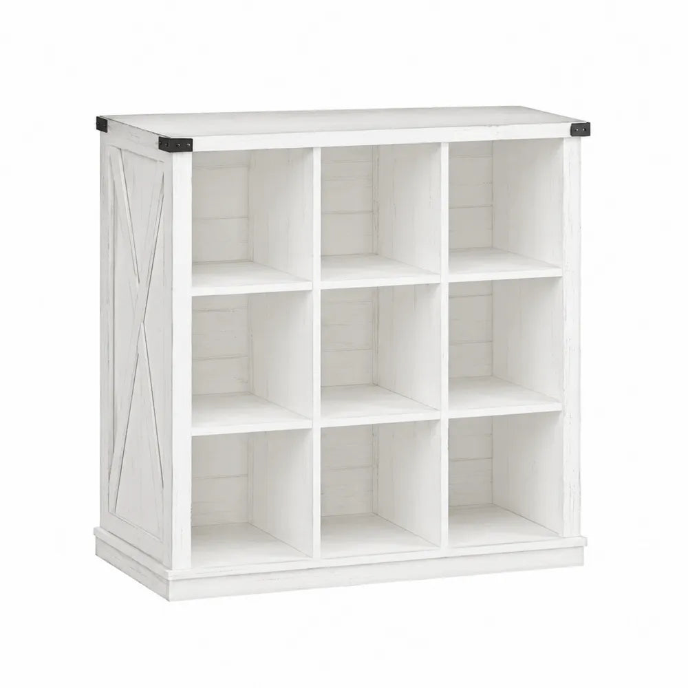 Estantería de madera con 9 compartimentos, color blanco