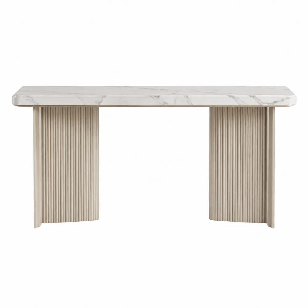 Mesa consola de mármol y madera blanca 120x35x75 cm