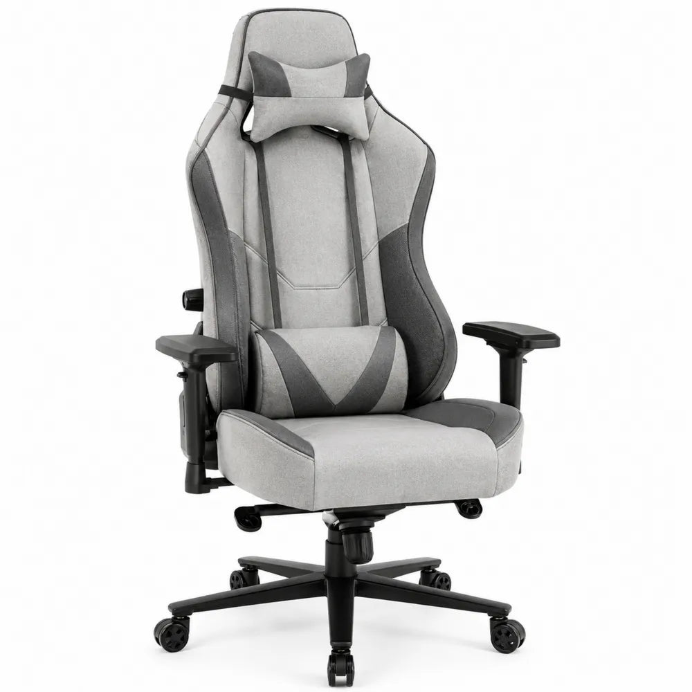 Silla de oficina ergonómica de tela de poliéster gris claro/gris oscuro con base de nylon, 120 cm de altura