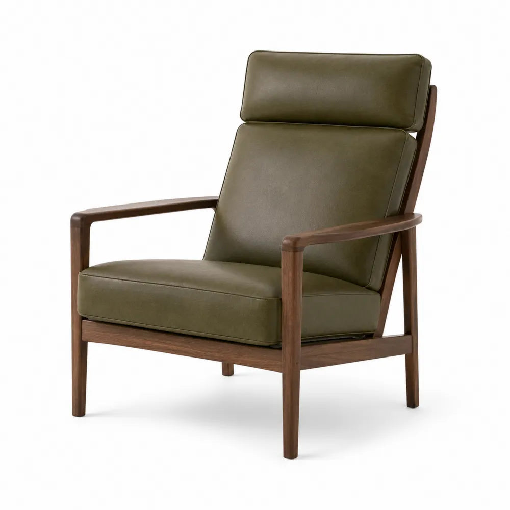 Silla de madera de nogal y cuero PU verde 65x75x100 cm