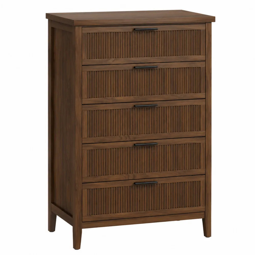 Cómoda de 5 cajones de madera maciza color marrón