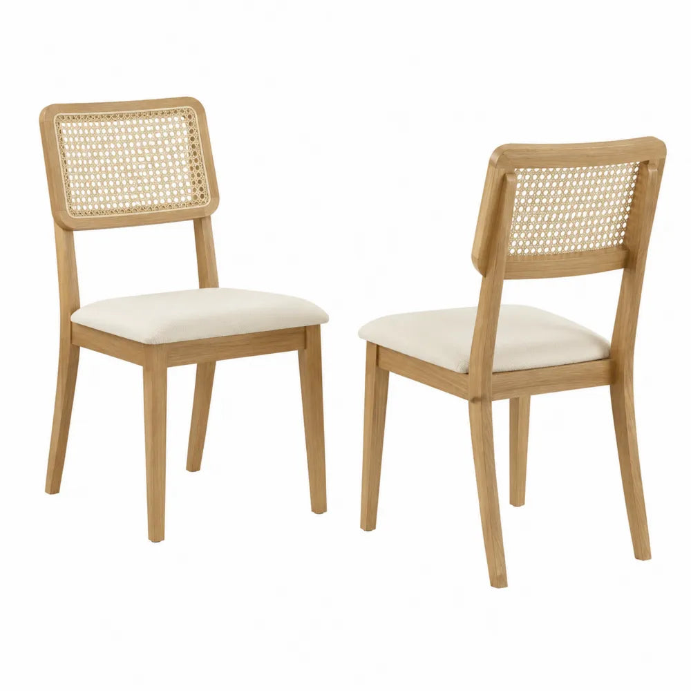 Juego de 2 sillas de madera de roble y ratán color natural crema