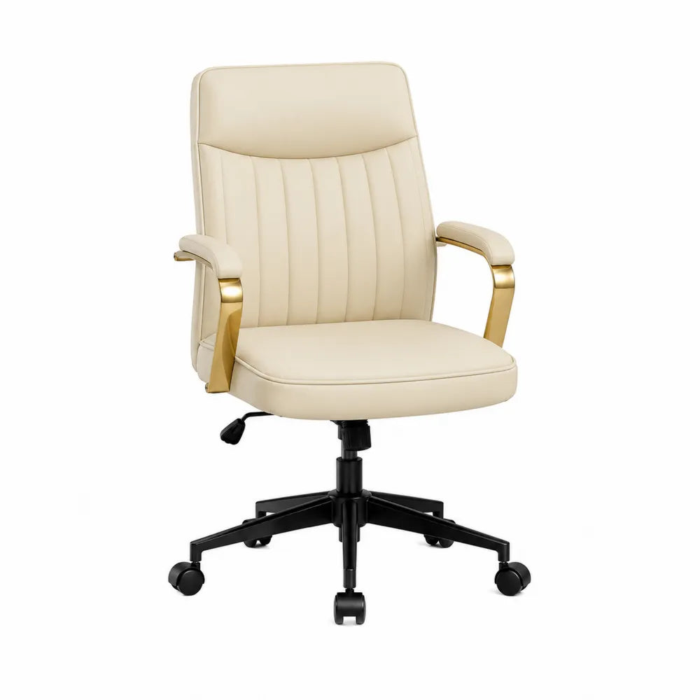 Silla de oficina ajustable de piel sintética beige