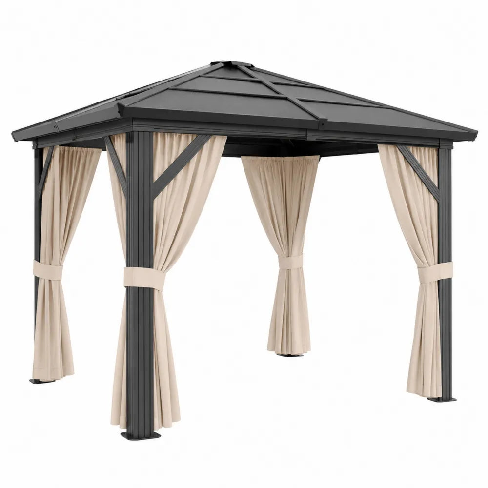 Pérgola de aluminio con cortinas de poliéster para exterior 3x3m