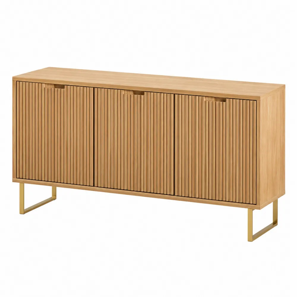 Aparador de roble macizo y acero con puertas ranuradas 160x40x80 cm