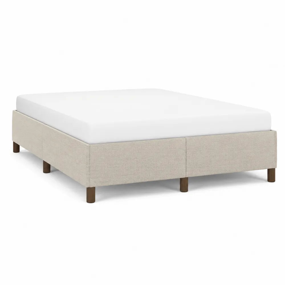 Cama tapizada beige 200x160 cm con patas de madera maciza