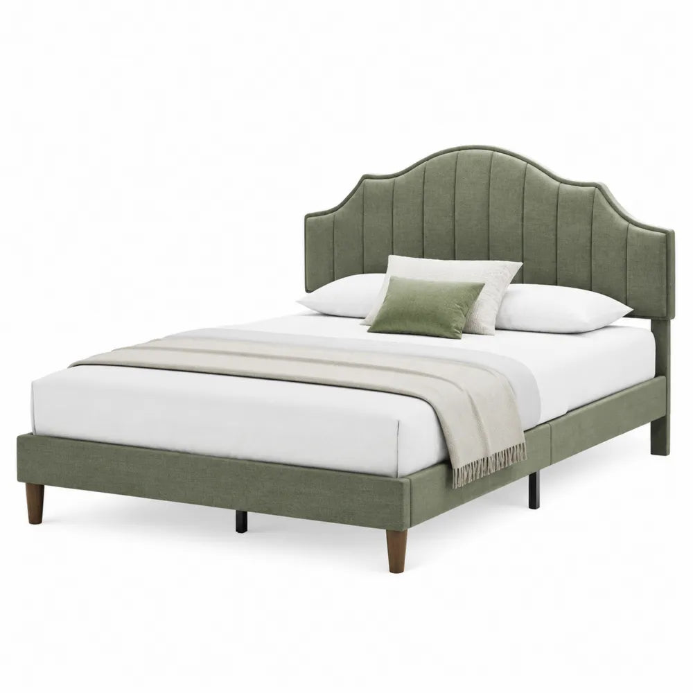 Cama de madera tapizada en poliéster verde 200x150 cm
