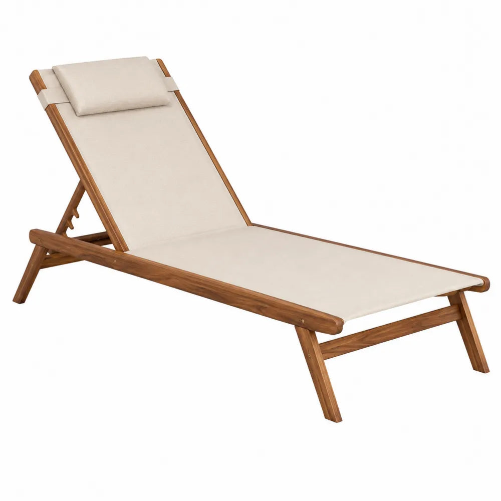 Tumbona de madera de acacia y poliéster beige