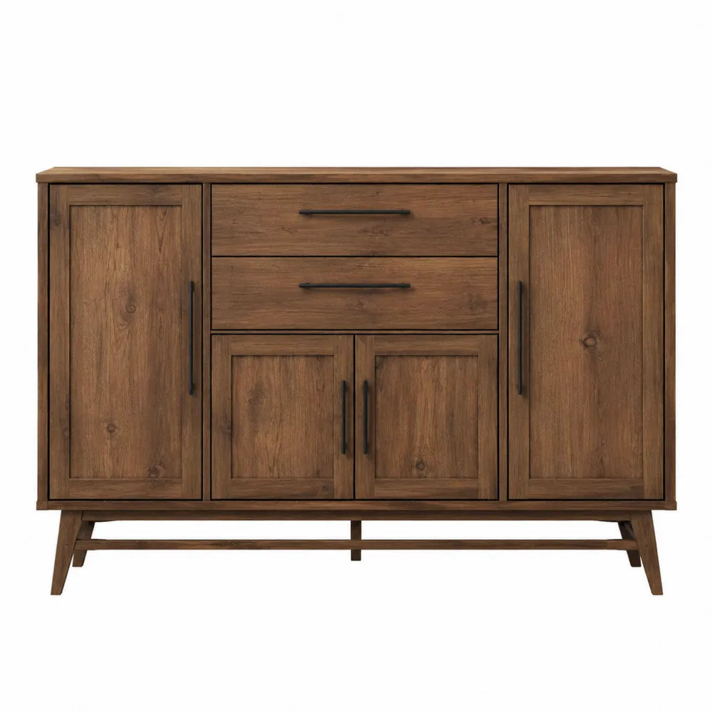 Aparador de Madera Maciza con Tiradores de Metal, 4 Puertas y 2 Cajones