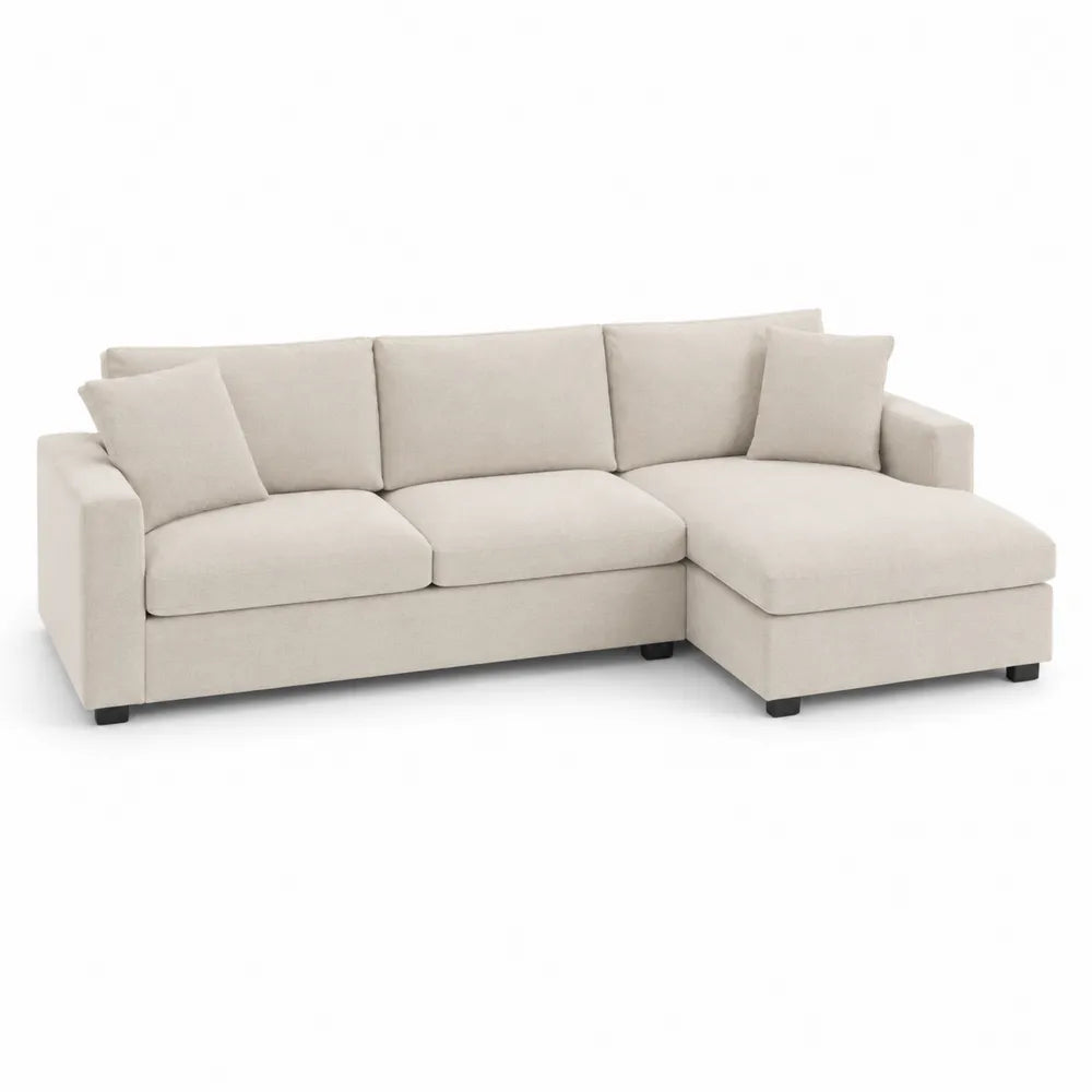 Sofá seccional en L de poliéster beige 250x150x85 cm