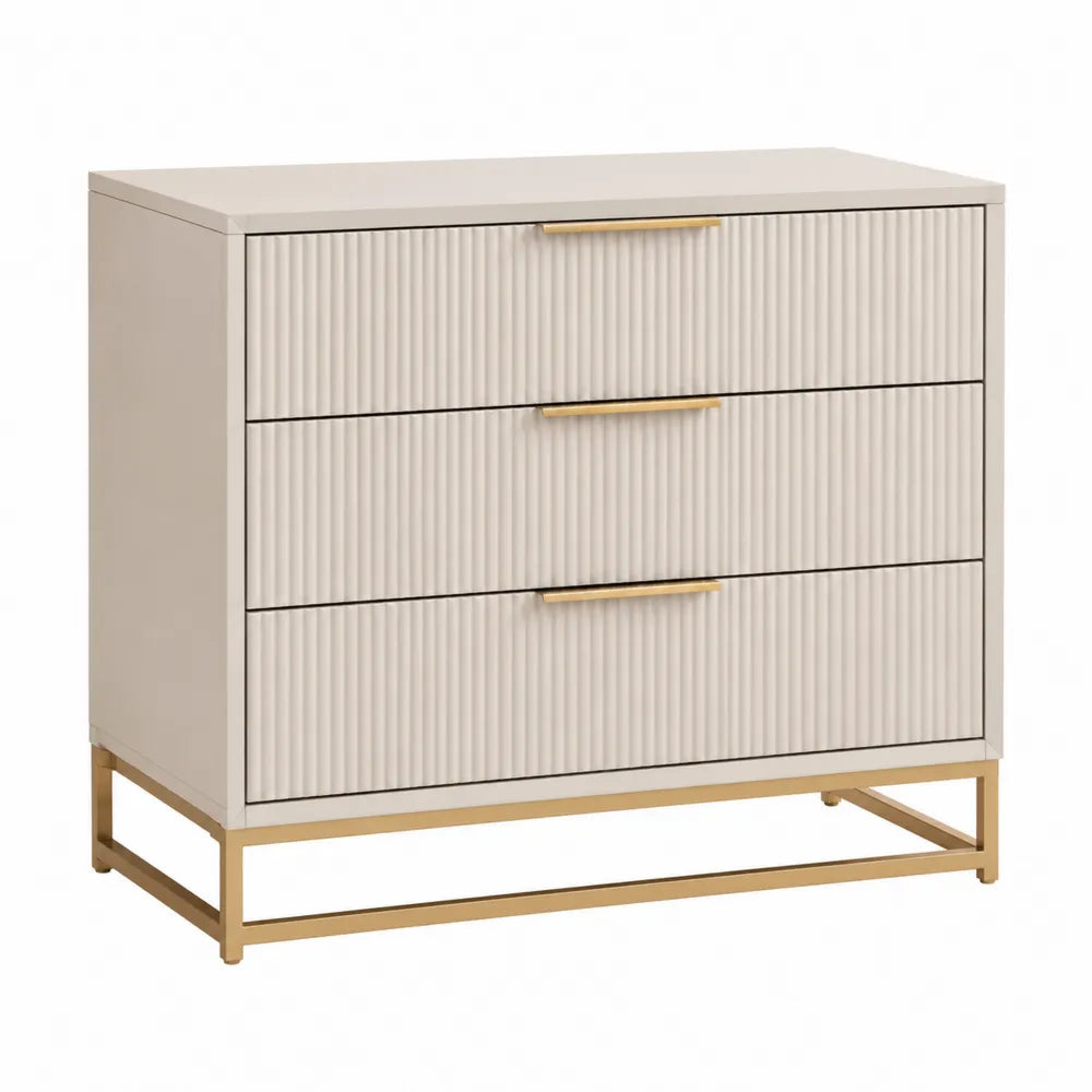 Cómoda de 3 Cajones de MDF Beige con Estructura de Acero Dorada