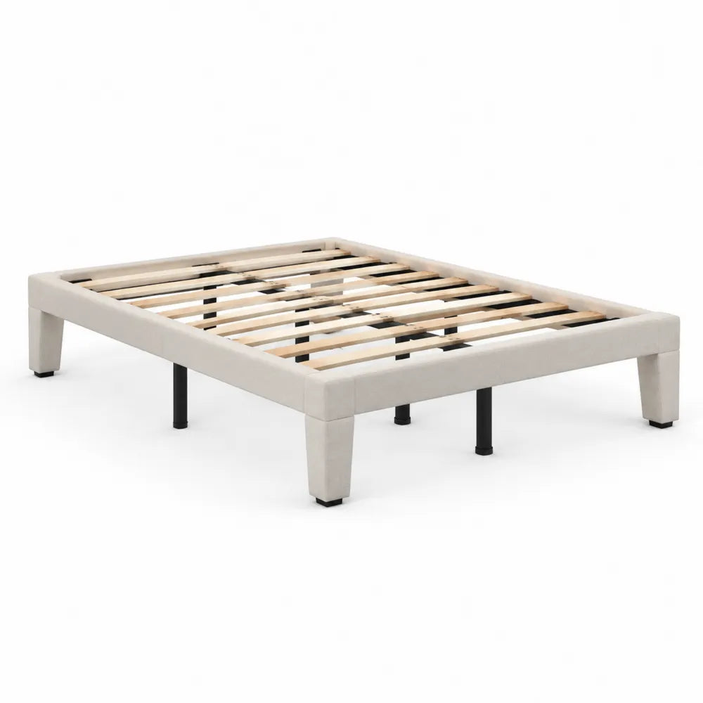 Estructura de cama de poliéster beige 200x160 cm con patas de madera