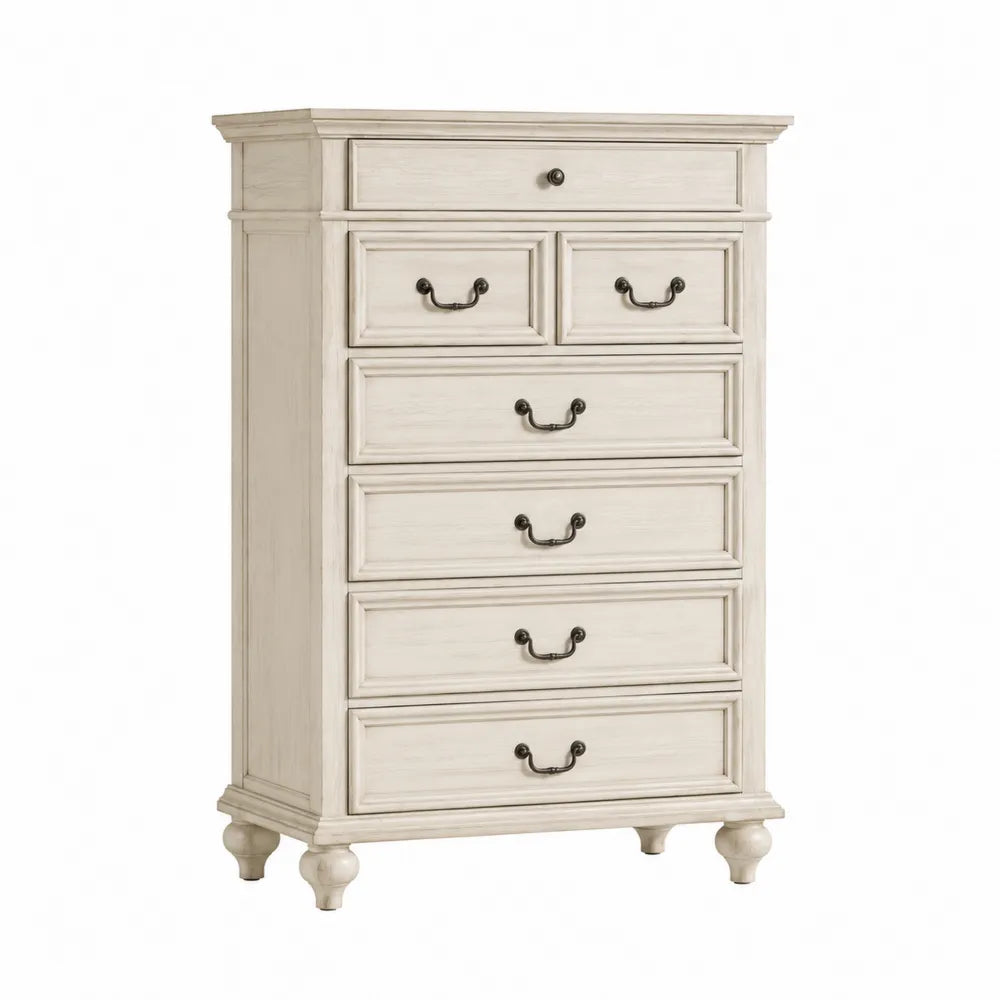 Cómoda alta de madera con 6 cajones color beige