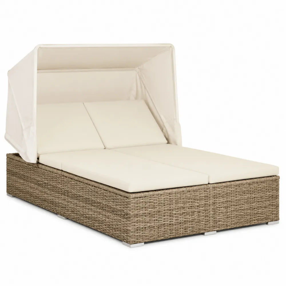 Cama de día doble de ratán sintético con cojines beige