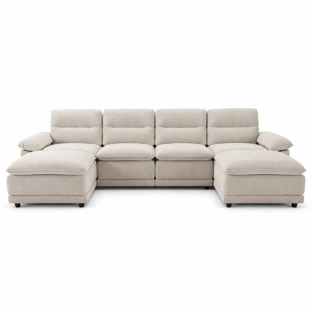 Sofá seccional en L de poliéster beige 300x230x90 cm