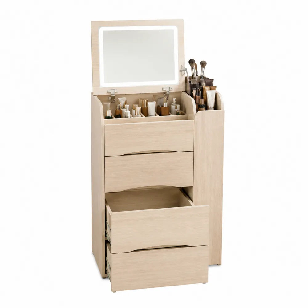 Tocador de madera con espejo LED y cajones
