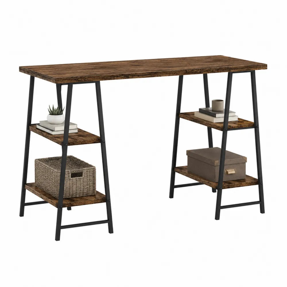 Escritorio de Madera y Metal con Estantes Marrón 120 cm
