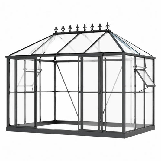 Invernadero de aluminio y vidrio templado de 4 mm negro 250x300x250 cm
