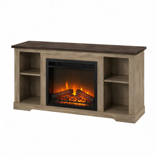 Mueble de salón con chimenea eléctrica de madera compuesta marrón 120 cm