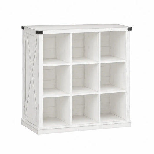 Estantería de madera con 9 compartimentos, color blanco