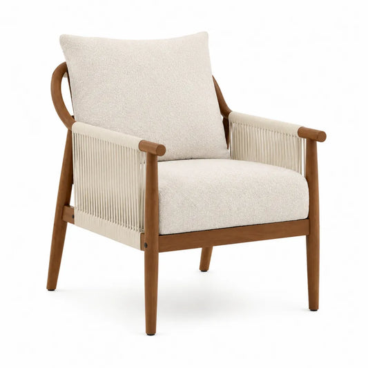 Silla de madera y tejido bouclé crema 75x80x85 cm
