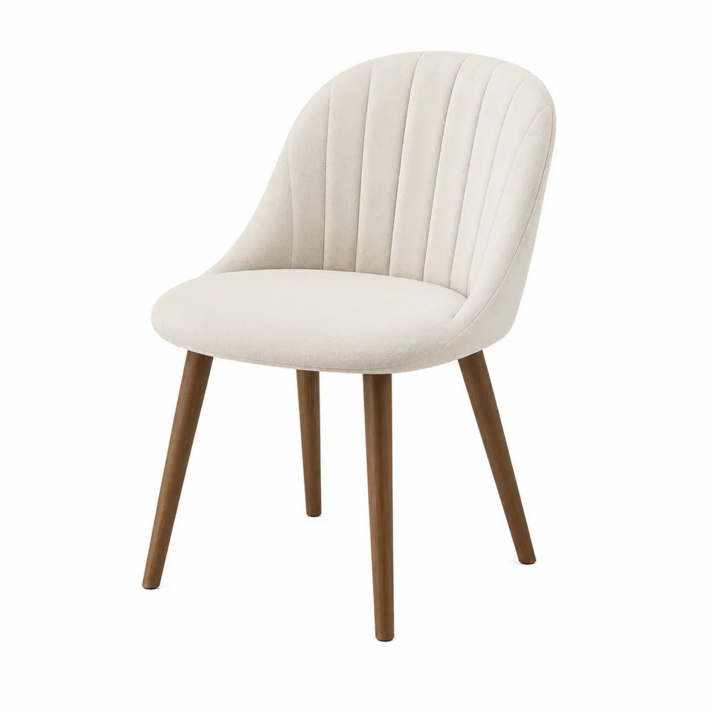 Silla de comedor de tela beige con patas de madera