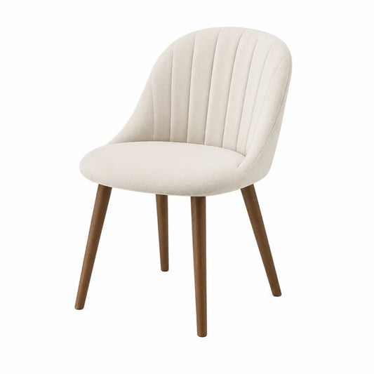 Silla de comedor de tela beige con patas de madera