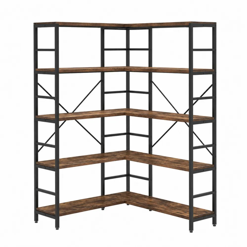 Estantería de esquina de metal y madera de 180x120x64 cm