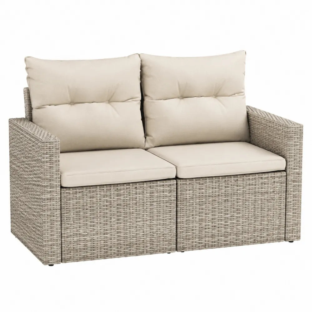 Sofá de ratán sintético de 2 plazas color beige y gris claro