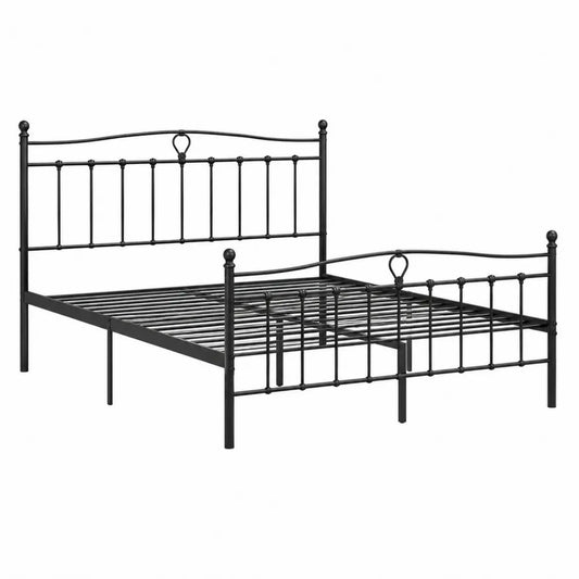 Cama doble de metal negro con detalles decorativos