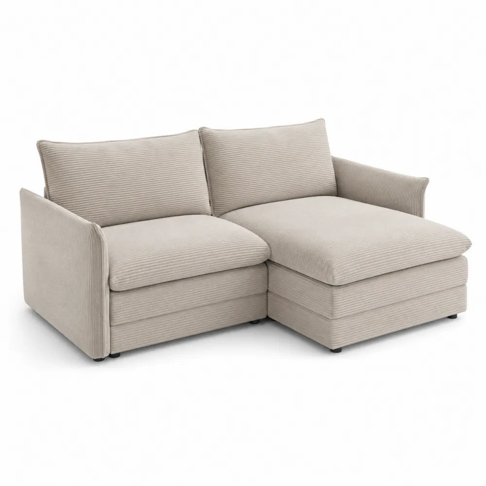 Sofá Chaise Longue de Tela Beige 220 cm