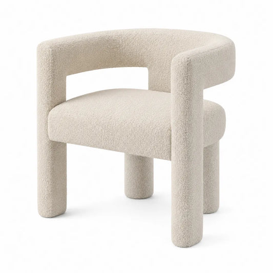Silla de poliéster bouclé beige con respaldo curvo