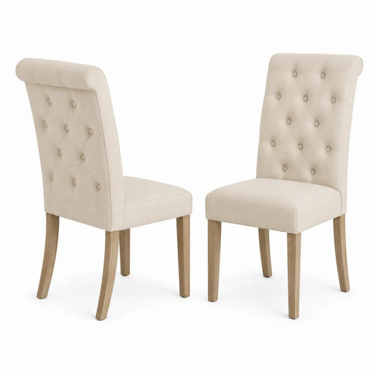 Conjunto de 2 sillas de comedor tapizadas en lino beige con patas de madera