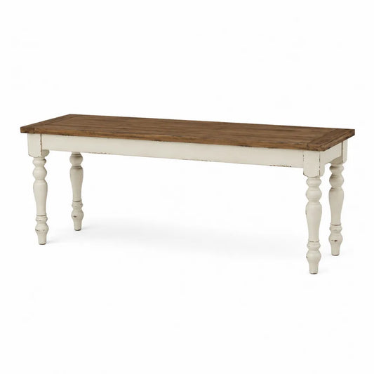 Banco de madera de pino marrón y blanco 120x35x45 cm