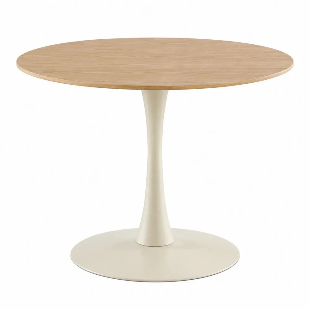 Mesa redonda de madera y base metálica blanca 100 cm