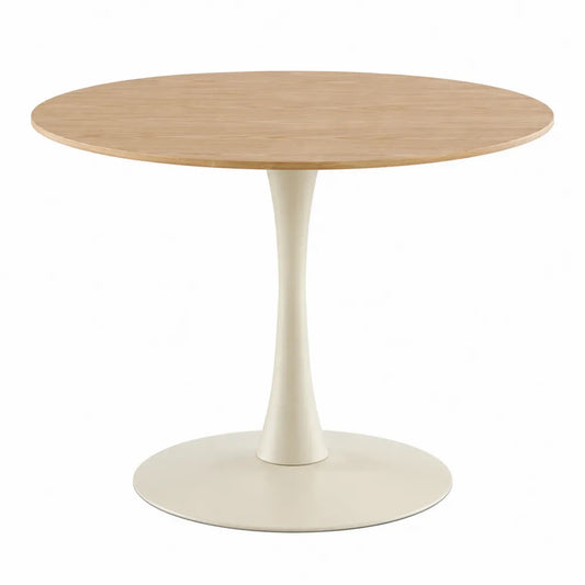 Mesa redonda de madera y base metálica blanca 100 cm