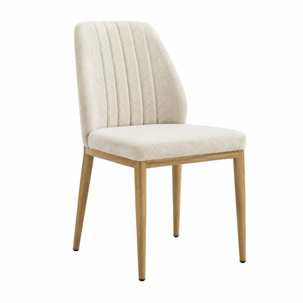 Silla de comedor de tela de poliéster beige con patas de madera de haya