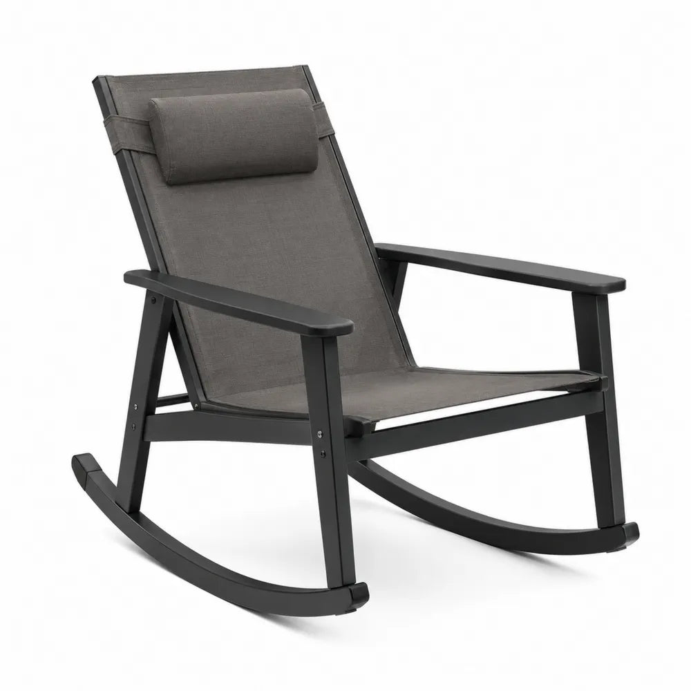 Silla mecedora de aluminio con tela de poliéster gris 90x60x80 cm