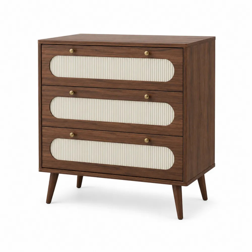 Cómoda de madera de nogal con 3 cajones marrón