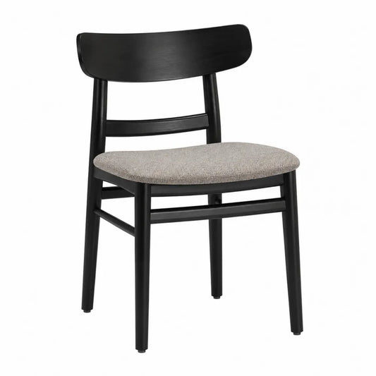 Silla de Madera Negra con Asiento de Tela Beige 80 cm