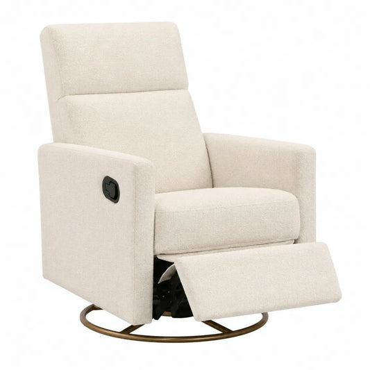 Sillón reclinable de tejido beige con base metálica