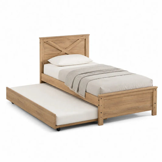 Cama nido de madera maciza de roble con colchones 90x200 cm