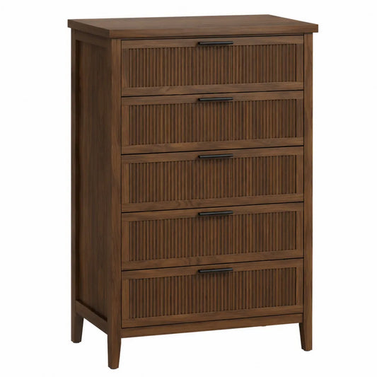 Cómoda de 5 cajones de madera maciza color marrón