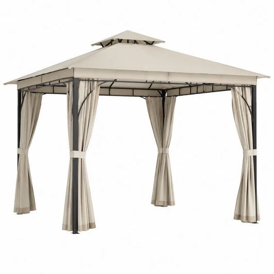 Pérgola de Jardín 3x3 m Beige con Estructura de Acero y Cortinas de Poliéster