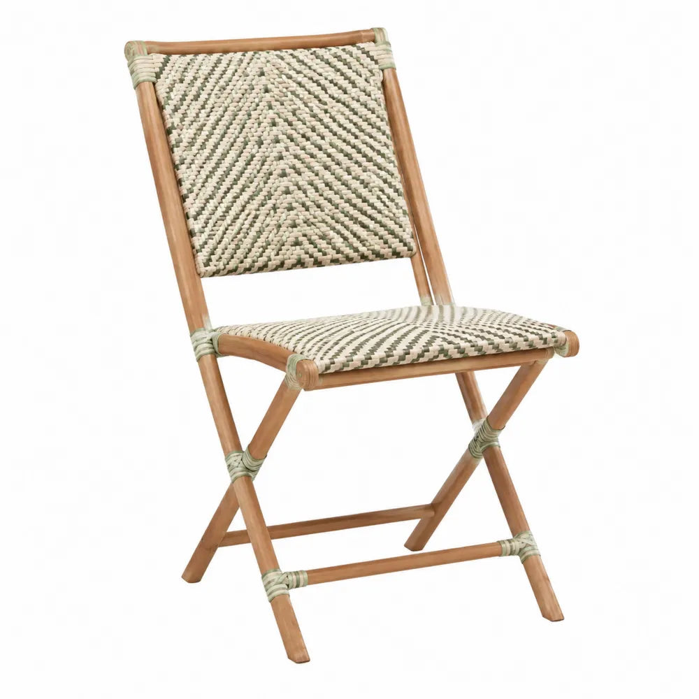 Silla plegable de madera y cuerda trenzada en beige
