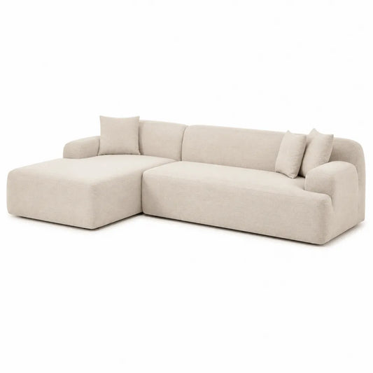 Sofá chaise longue esquinero beige tapizado en poliéster