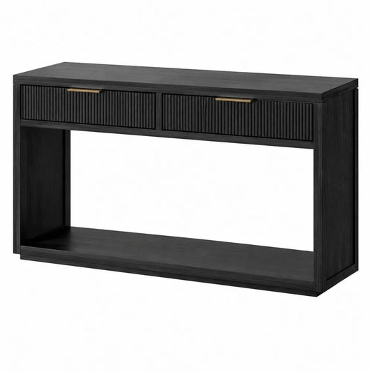Mesa consola de MDF negro con tiradores metálicos 120x40x80 cm