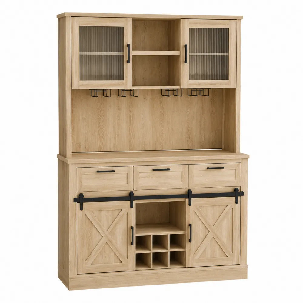 Aparador de madera con puertas de vidrio estriado 203x45x215 cm