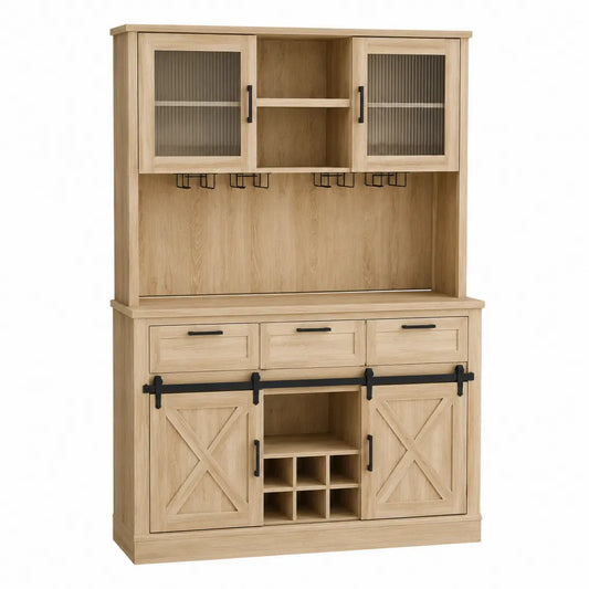 Aparador de madera con puertas de vidrio estriado 203x45x215 cm